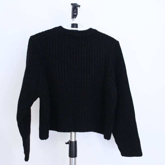 Zara Black Rib Knit V-Neck Oversize Crop Sweater Sz M - Picture 6 of 10